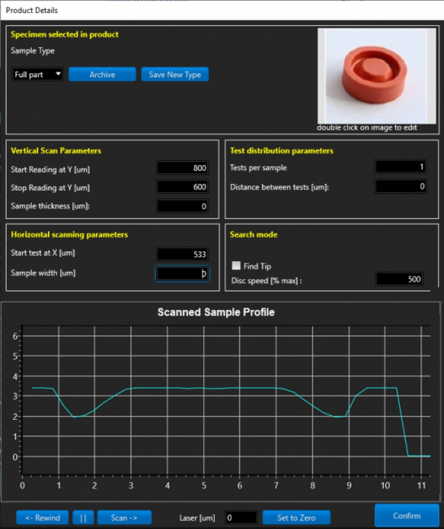 hardness testers laser centring: Hardness-Check software for checking automatic hardness testers. Instrument with laser centering device for measuring small parts, even those with complex shapes. Scan page of a piece for defining the point at which to take the measurement.