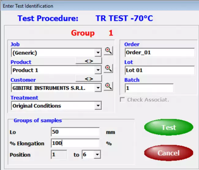 : TR-Checkソフトウェア（温度収縮試験用）。試験曲線、計算結果、製品に定義された許容限界との比較を表示するメインページ。